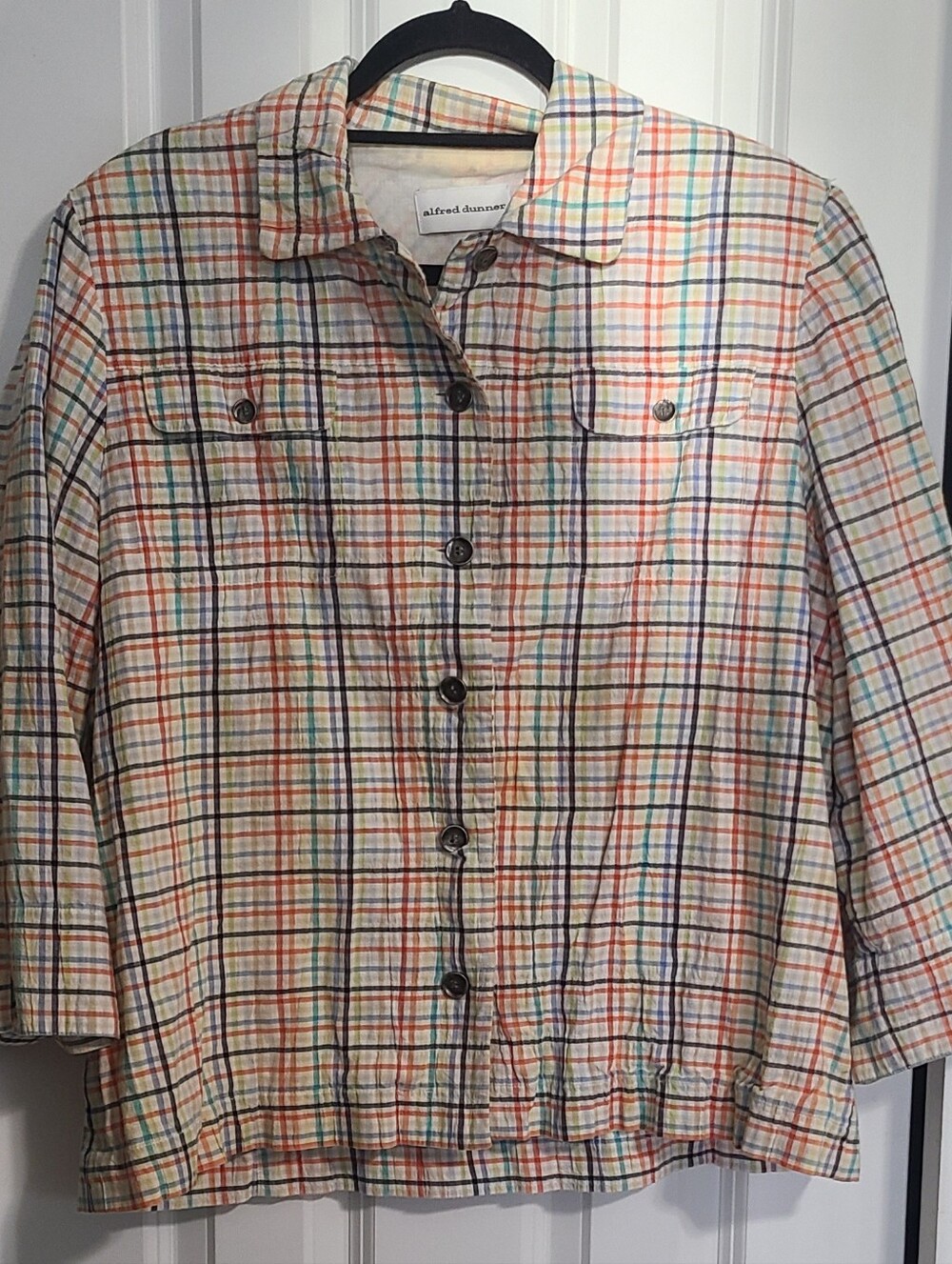 Alfred Dunner Vintage Plaid Button-Front Shirt in Orange, Blue & Green